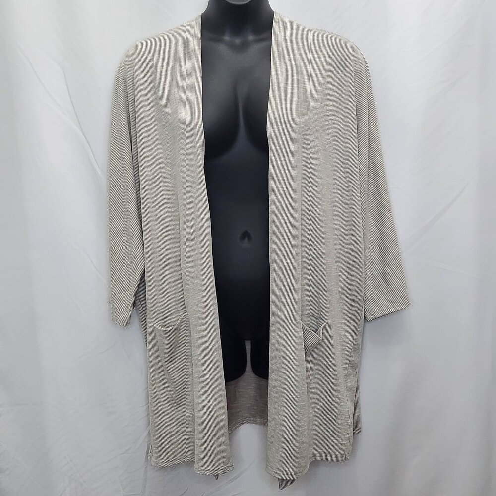 Donni Open Front Duster Cardigan Womens One Size Gray Striped Boho Jacket X02